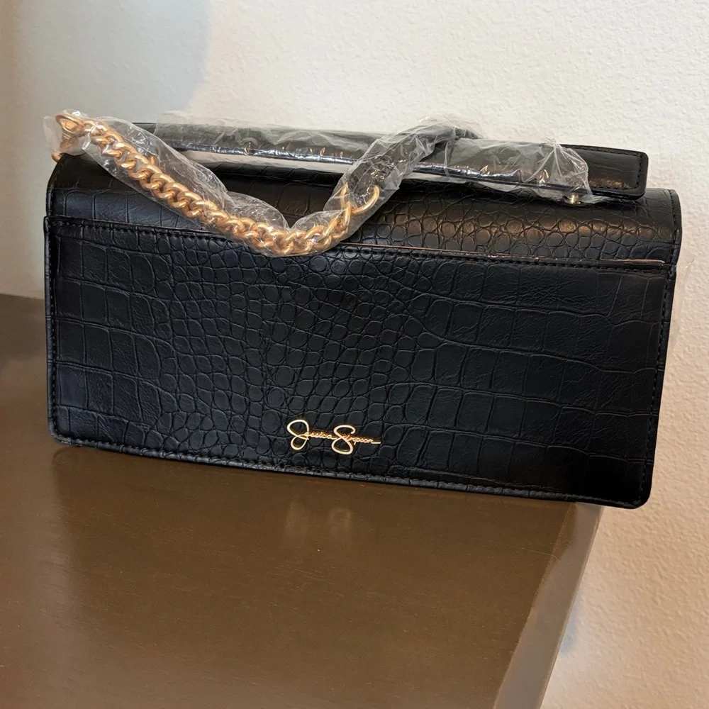 Jessica Simpson black purse- gold accents - Picture 2 of 5
